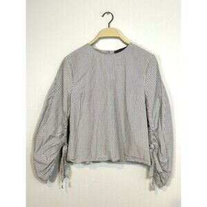 Sunday in Brooklyn Anthropologie Striped Blouse Womens Small Ruched Sleeve